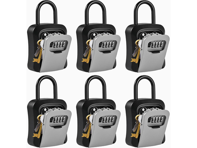 6 PCS L Large Key Lock Box, Combination Lockbox for Keys Outdoor 4.5x3.7x1.5 Waterproof Kirsite Portable Key Lock Box Wall Mount with Code (L Size,...