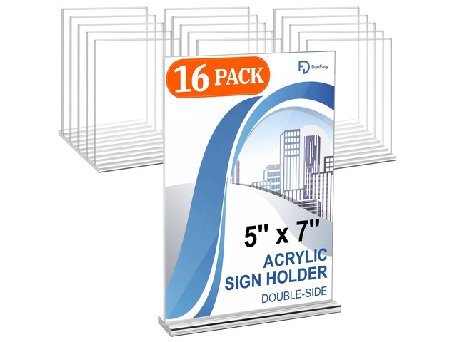 Acrylic Sign Holder 5 x 7, 16 Pack Double-Sided Display Clear T Shape Table Sign Stand, Table Number Holder and Reserved Sign Display for Weddings,...