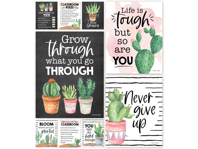 Motivational Poster for Classroom Decor Teacher Must Haves, Classroom Rules Cactus Growth Mindset Posters, Inspirational Wall Decor Middle School,...
