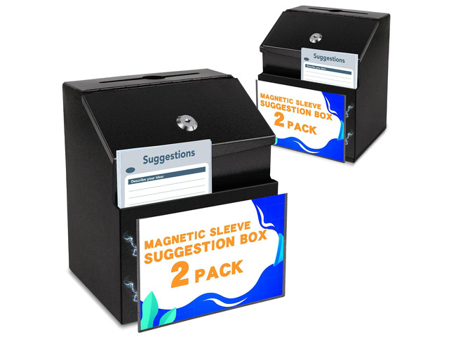 Suggestion Boxes with Magnetic Sign Holder, 2 Pack Donation Boxes Metal Wall Mounted Ballot for Fundraising and 50 Free Suggestion Cards, with 2...