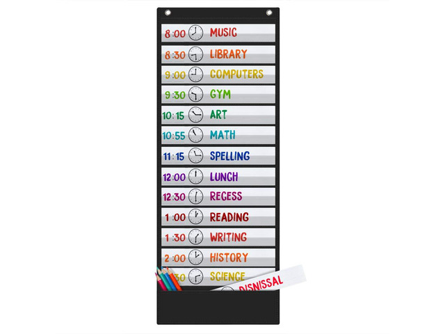 Daily Schedule Pocket Chart, 13+1 Scheduling Pocket Chart with18 Dry-Eraser Cards, Educational Charts for Classroom Office Home Preschool Activity...