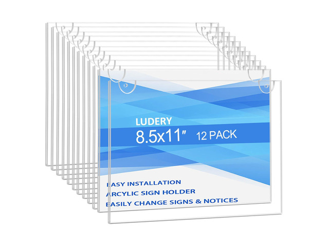 Acrylic Sign Holder 8.5 x 11 Horizontal, Wall Mount Document Holder, Clear Plastic Picture Frame with Tape Adhesive and Screws for Office, Home,...