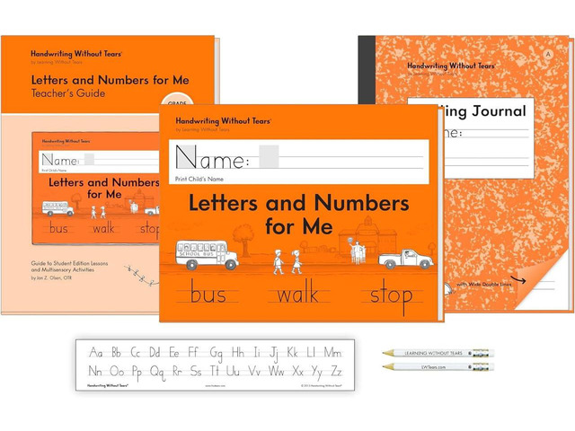 Kindergarten Printing Set, Workbook/Guide/Journal Printing lessons for capitals, lowercase letters, numbers; books, tiny pencils & desk strip; ages...
