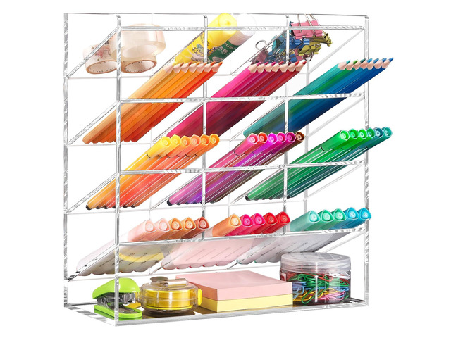 Acrylic Vertical Marker Organizer for 150 Markers, Desk Orgaizer 13 Compartments Clear Angled Pen & Pencil Holder, Large Stationery & Art Supply...