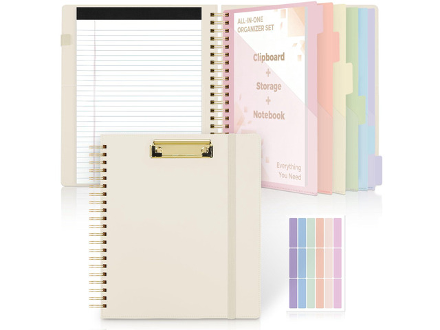 Storage Clipboard Folder with 6 Dividers & Refillable Notepad 6 Dividers with 12 Pockets for Letter Size, A Snap-seal Letter size Pouch,Spiral...