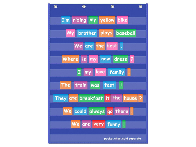 Standard Pocket Charts, Clear 10 Pocket Chart for Teacher Lessons in a Classroom or Home Use Fits Standard 3' Sentence Strips and Word Cards, Blue,...