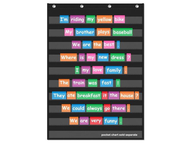 Standard Pocket Charts, Clear 10 Pocket Chart for Teacher Lessons in a Classroom or Home Use Fits Standard 3 Sentence Strips and Word Cards, Black