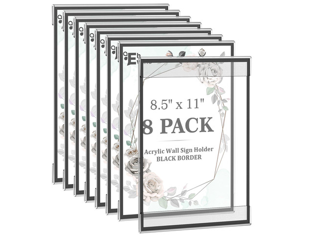 8 Pack 8.5 x 11 Acrylic Sign Holder Wall Mount, Black Acrylic Picture Frame for Photo Menu Flyer Display, Wedding Party Home Hotel Store(with...