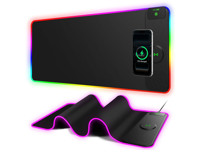 XL RGB LED Gaming Mouse Pad with 15W Magnetic Wireless Charging 31.5'' x 11.8'' Large Desk Mat, 24 Lighting Effects Keyboard Pad with Non-Slip...