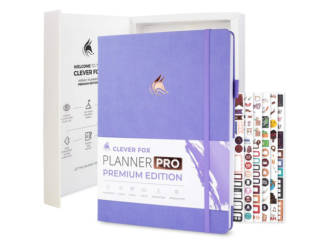 Planner PRO Premium, Undated Weekly, Daily, Budget, Lavender 8.5x11' Not dated, Eco leather hardcover, box, stickers, Detailed vision & goal...