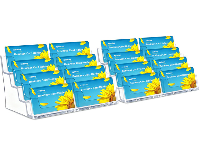 Acrylic 4-Tier Business Card Holder for Desk with 8 Pockets, 2 Pack Clear Card Display Stand, Durable & Stable, Holds up to 400 Standard-Size...
