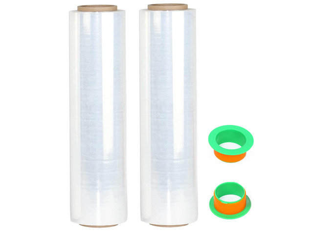 2-Pack Clear Stretch Wrap 18' x 1000 Feet 80 Gauge Industrial Strength with Plastic Handle, Plastic Pallet Supplies Durable Self-Adhering for...