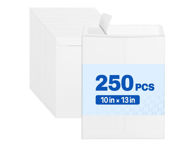 10 x 13 Self Seal Catalog Envelopes, 28lb White Security Mailing Envelopes, Ultra Strong Quick-Seal for Documents, Office & Business Use, 250 Pack