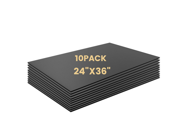 10 Pack Corrugated Plastic Board for Indoor and Outdoor Use, 4 Mm Thick Poster Board, 24x36 Inches, Black Plastic Sheets, Waterproof Coroplast...