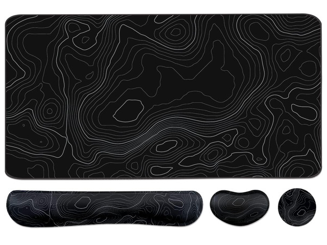 Topographic Large Mouse Pad and Keyboard Wrist Rest, Desk Pad for Keyboard and Mouse, 4-in-1 Large Gaming Mouse Pad with Wrist Support, Non-Slip...
