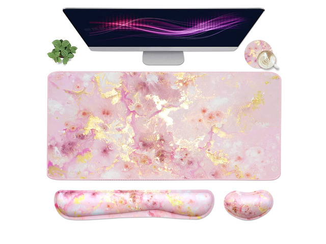 Large Mouse Pad and Keyboard Wrist Rest, Desk Pad for Keyboard and Mouse, 4-in-1 Large Gaming Mouse Pad with Wrist Support, Non-Slip Desk Mat for...