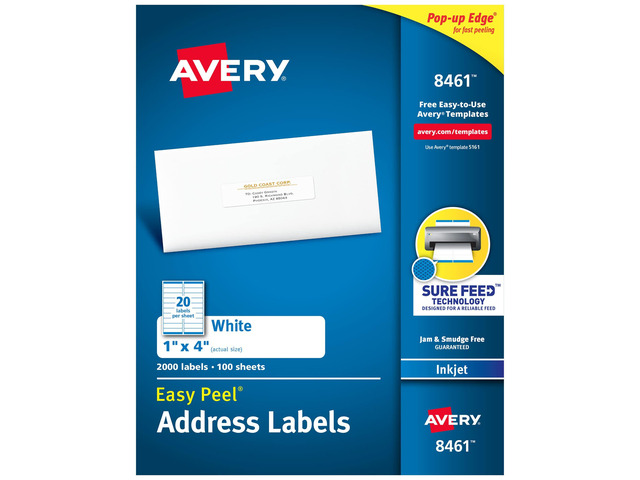 Easy Peel Printable Address Labels, Sure Feed Technology, 1' x 4', White, 2,000 Blank Mailing Labels (08461)