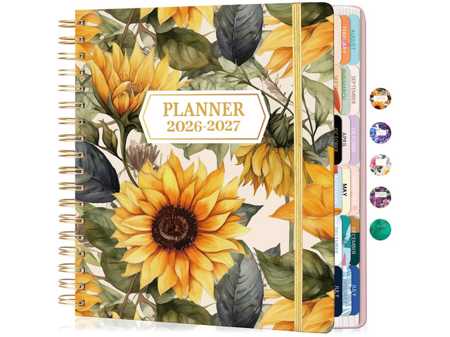 18 Month Planner 2026-2027 Weekly Monthly Hardcover Gift for Women 100GSM No-Bleed Paper, Spiral Hardcover, Laminated Tabs, Pocket, Stickers -...