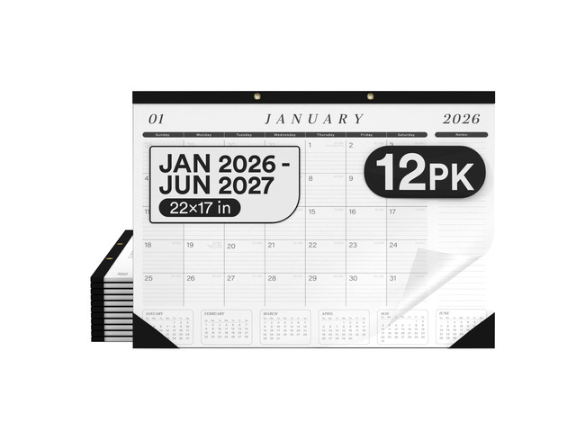 Desk Calendar 2026-2027 Large 22x17 Desk Calendar Jan 2026 - Jun 2027 Desk Blotter To-do List Planner (Black & White 12 Pack)