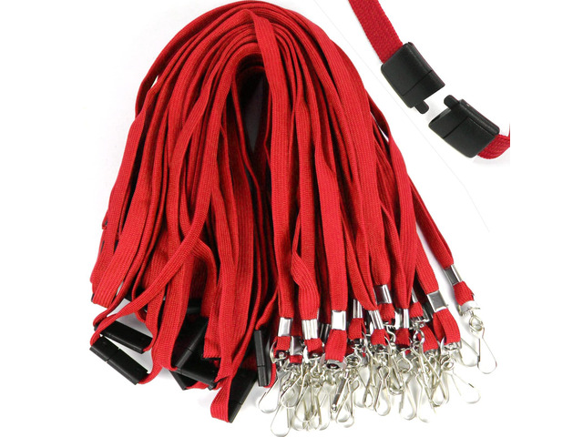 25 Pack Breakaway Lanyard with J-Hook Bulk Flat Lanyards for Name tag ID Badges (Red, Breakaway 25 Pack)