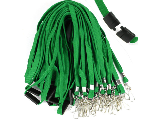 25 Pack Breakaway Lanyard with J-Hook Bulk Flat Lanyards for Name tag ID Badges (Green, Breakaway 25 Pack)