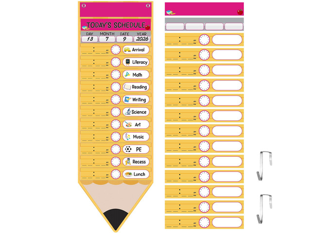 Daily Schedule Pocket Chart with 31 Pencil Cards and 14 Pockets Pencil Schedule Charts Back to School Classroom Decor for School Office Home...