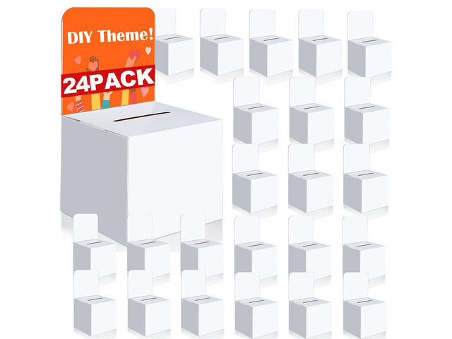 Raffle Box,24 Pack Raffle Boxes with Slot Cardboard Ballot Boxes and Removable Header for Collecting Business Card Voting Contest (White)