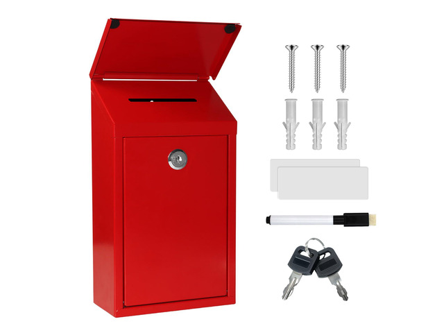 Metal Cash Box 10.2' with 2 Magnetic Whiteboard, Red Money Box 2 Reusable Magnetic Board, 1 Dry-Erase Marker, Waterproof Lid, 3.94in Slot,...