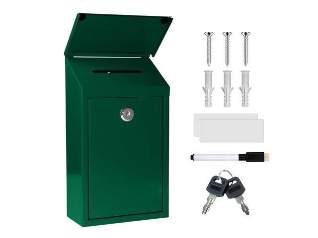 Metal Cash Box 10.2' with 2 Magnetic Whiteboard, Green 2 Reusable Magnetic Board, 1 Dry-Erase Marker, Waterproof Lid, 3.94in Slot, 3 Keys for Farm...