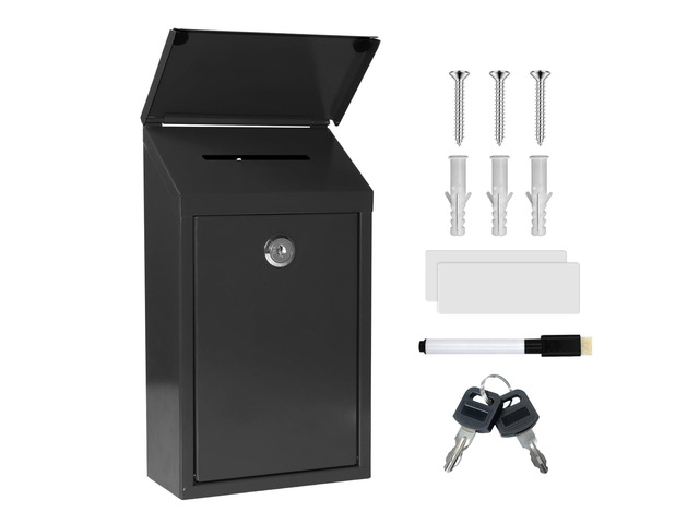Metal Cash Box 10.2' with 2 Magnetic Whiteboard, Black Money Box 2 Reusable Magnetic Board, 1 Dry-Erase Marker, Waterproof Lid, 3.94in Slot,...