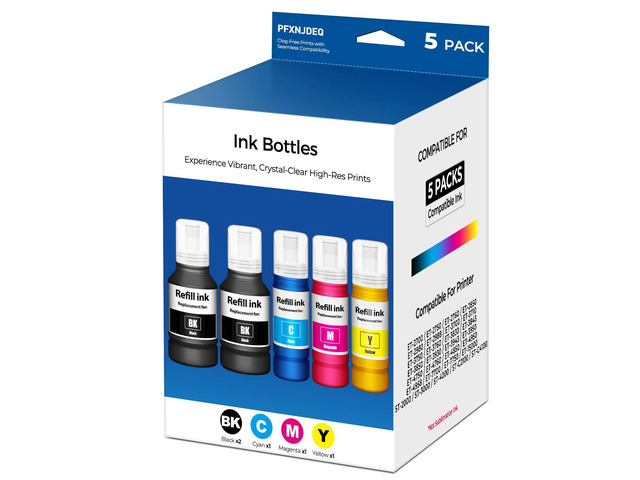 Compatible for EPT502 Ink Refill Bottle 5-Pack ET-2850 ET-3850 ET-4850 ET-15000 ET-2760 Ink Refill Bottles Use for ET2850 ET3850 ET4850 ET15000...