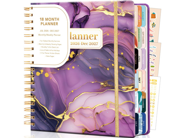 Planner 2026-2027 18 Month Weekly Monthly Calendar Daily Planners July 2026-Dec 2027, Yearly Hardcover 26-27 Planner for Women with Stickers Tabs...