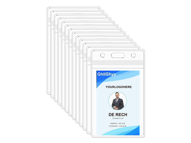 100 Pack Extra Thick Name Badge Holders, Heavy Duty & Sealable Waterproof Vertical ID Badge Holders, Durable Clear PVC Plastic Badge Sleeve for...