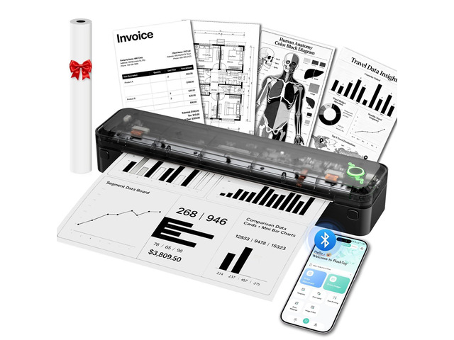 A8 Portable Thermal Printer, Wireless Bluetooth Inkless Printer for Travel, Supports 8.5' x 11' US Letter and A4 Thermal Paper, Compatible with...