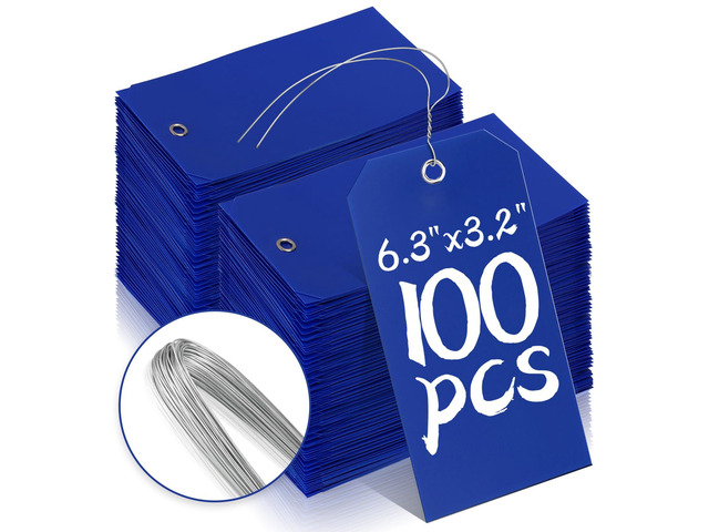 100 Pieces Plastic Shipping Tags with Wires Blank Labeling Tags Waterproof Hang Tags with Reinforcement Hole Durable Wire Tags Labels Stacking Tags...