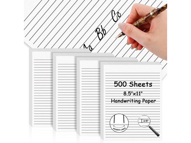 500 Sheets Handwriting Paper 0.375 Narrow Ruled 8.5x11 for 3rd Grade Up Spacing Raised Line Writing Paper Tactile Handwriting Paper Multi-Sensory...