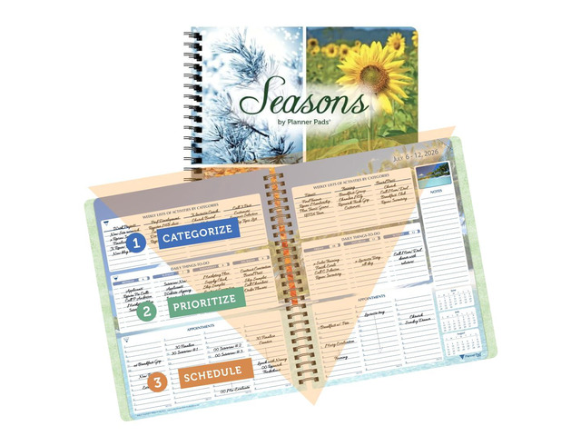 Spiral Bound July 2026 June 2027 / Academic Year 6 3/4' x 8 1/2' Medium 3-Tier Funnel Down 12 Month/Weekly Organizer, Seasonal Color Ink