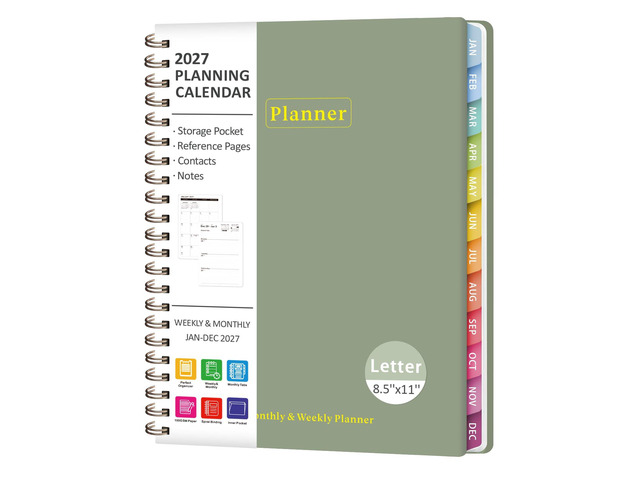 2027 Planner, Weekly and Monthly Calendar Planner Book, JAN 2027 - DEC 2027 Letter(8.5'' x 11''), Hardcover, Sprial Bound, Inner Pocket, Office and...