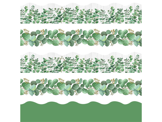 168ft Bulletin Board Borders Decorations, Eucalyptus Classroom Decor, Eucalyptus Greenery Scalloped Border Trim for Teacher School Office Supplies...