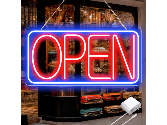 22' X 11' Led Neon Open Signs for Business Ultra Bright Plug In Electric Light Up Large Open Signs with ON/OFF Switch and 12V/2A AC Adapter for...