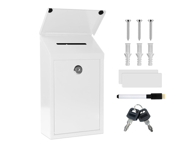 Metal Cash Box 10.2' with 2 Magnetic Whiteboard, White 2 Reusable Magnetic Board, 1 Dry-Erase Marker, Waterproof Lid, 3.94in Slot, 3 Keys for Farm...