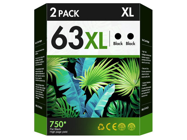 63XL Black Ink Cartridges Replacement for HP Ink 63 Black Ink Cartridges for HP 63 63XL Works for HP OfficeJet 3830 4650 5255 5258 4655 4652 3833...