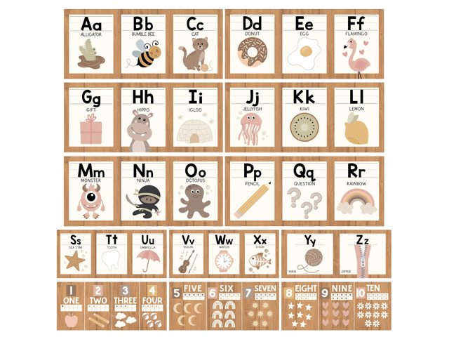 Alphabet for Classroom Wall Decor -Alphabet Poster & Letters ABC Letters and Number Card for Preschool & Kindergarten Boho Classroom Decoration,...