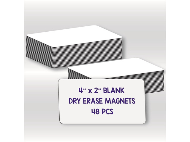Blank Magnetic Dry Erase Magnets Labels, 4' x 2', 48 Pack Erasable Magnets for Whiteboard, Multipurpose White Magnetic Labels to Write On, For...