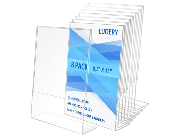 8.5x11 Inches Acrylic Sign Slant Back Holder, Plastic Display Stand,Brochure Holder, Table Top Sign Holder For Office, Home, Store, Restaurant (8pack)