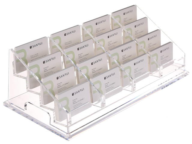 Acrylic Business Card Holder for Desk-4 Tiers 16 Slots, Business Card Holder Case, Clear Multiple Cards Display Stand for Office Supplies Home School