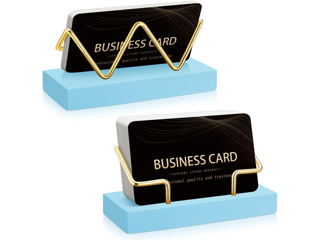 2 Pcs Wood Business Card Holder Display for Desk Gold Card Stand Wooden Business Card Display, Business Card Desk Organizer Holder, Stand Postcard...