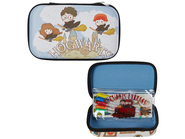 Harry Potter Hogwarts Pencil Case Set with Stickers and Gel Pens for Kids, Molded with Zip Closure