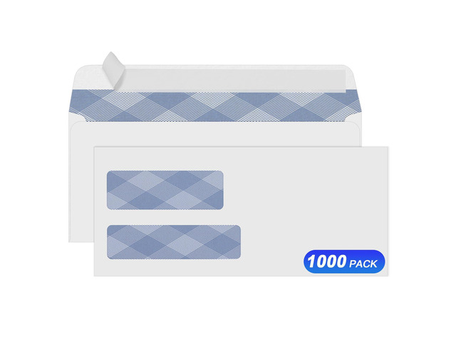 1000 Pack #9 Double Window Self-Seal Envelopes, Security Tinted Size 3 7/8 X 8 7/8 Inch, For Quickbooks Invoices, Business Statements & Documents,...
