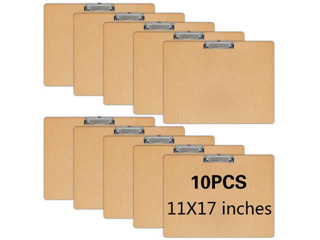 10 PCS Extra Large 11x17 Clipboard, Wood Cleats with Low Profile Clips for Drawing, Sketching, and Art Boards, Horizontal Wood Lapping, Landscape...